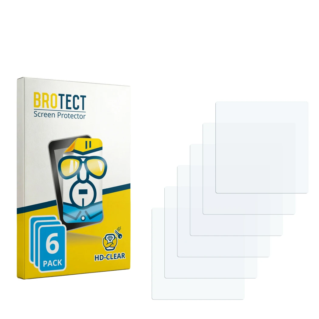 Parte frontale di una confezione del prodotto con il logo del marchio BROTECT. Accanto si trova la protezione per lo schermo c