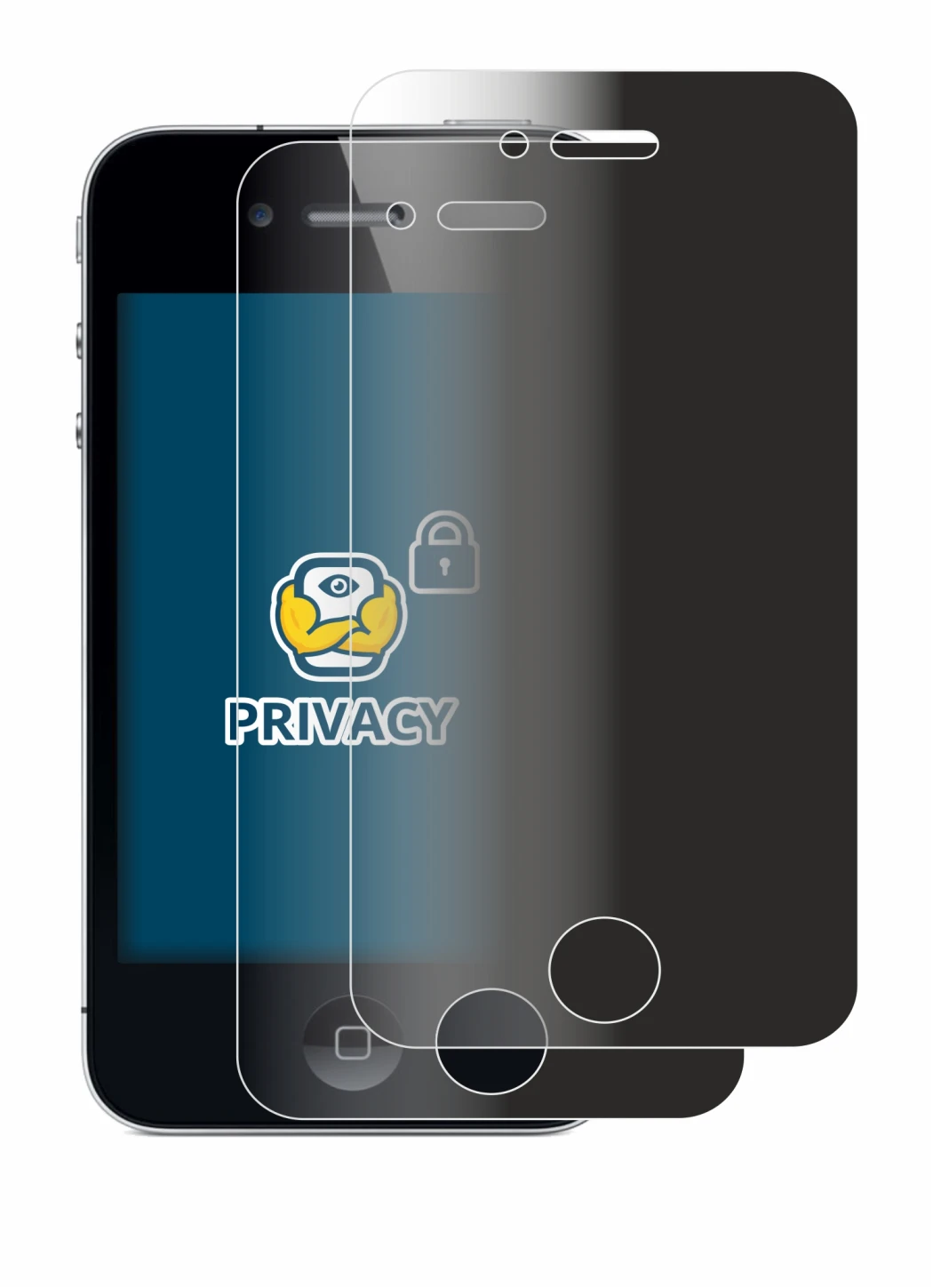 Immagine del dispositivo Apple iPhone 4 con un'ampia varietà di protezioni per lo schermo.