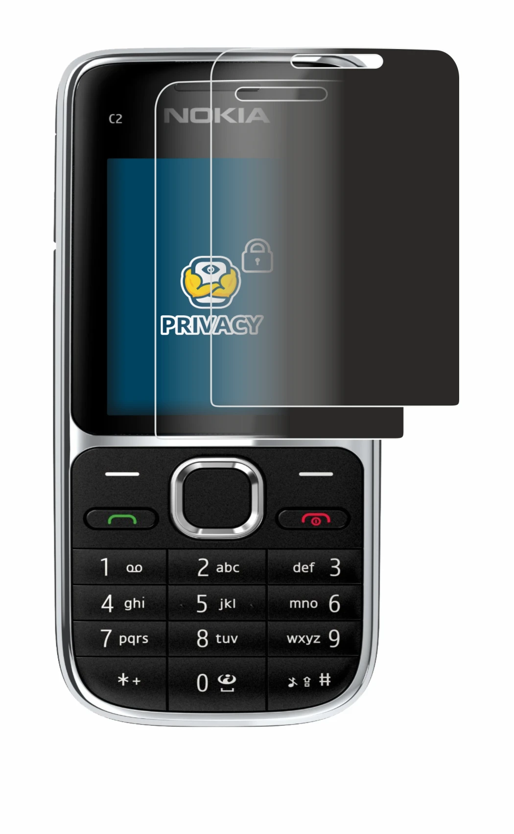 Immagine del dispositivo Nokia C2-01 con un'ampia varietà di protezioni per lo schermo.