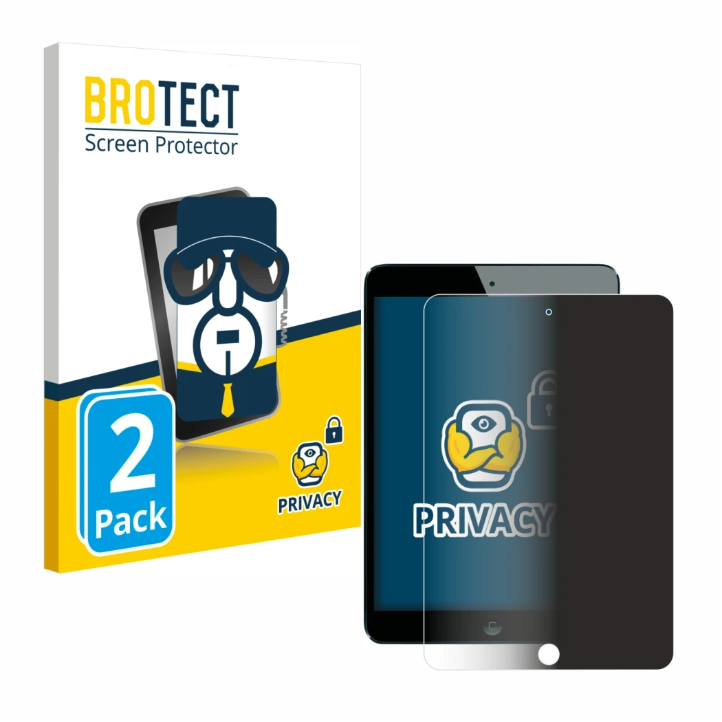 Parte frontale di una confezione del prodotto con il logo del marchio BROTECT. Accanto è raffigurato il dispositivo Apple iPad