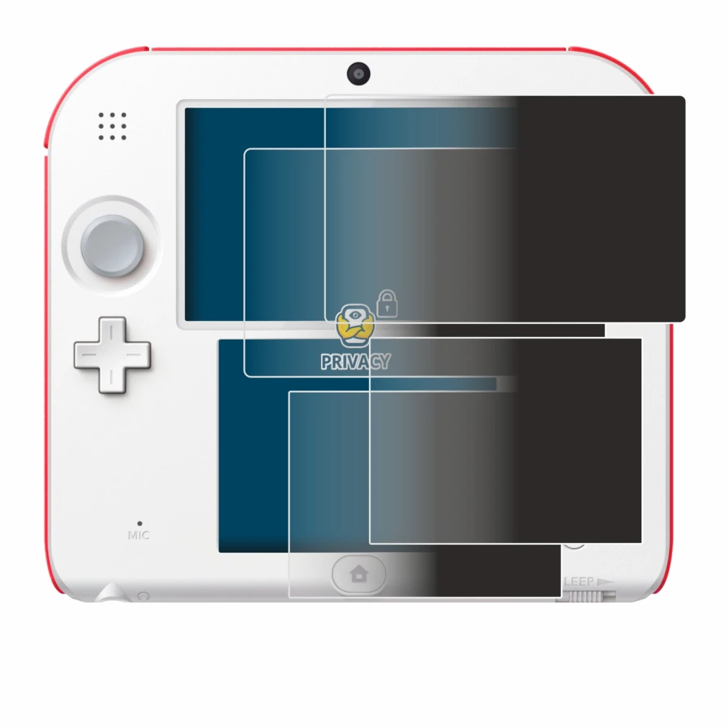 Immagine del dispositivo Nintendo 2DS con un'ampia varietà di protezioni per lo schermo.