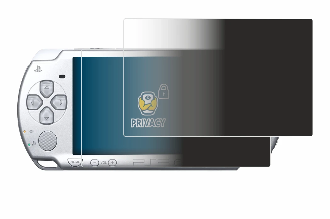 Immagine del dispositivo Sony PSP 2004 con un'ampia varietà di protezioni per lo schermo.
