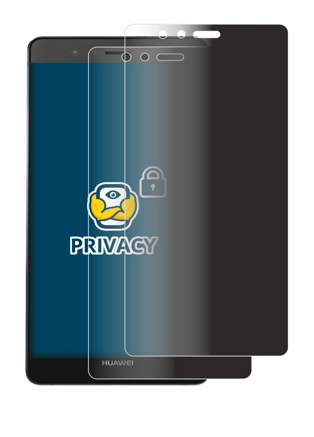 Immagine del dispositivo Huawei P9 con un'ampia varietà di protezioni per lo schermo.
