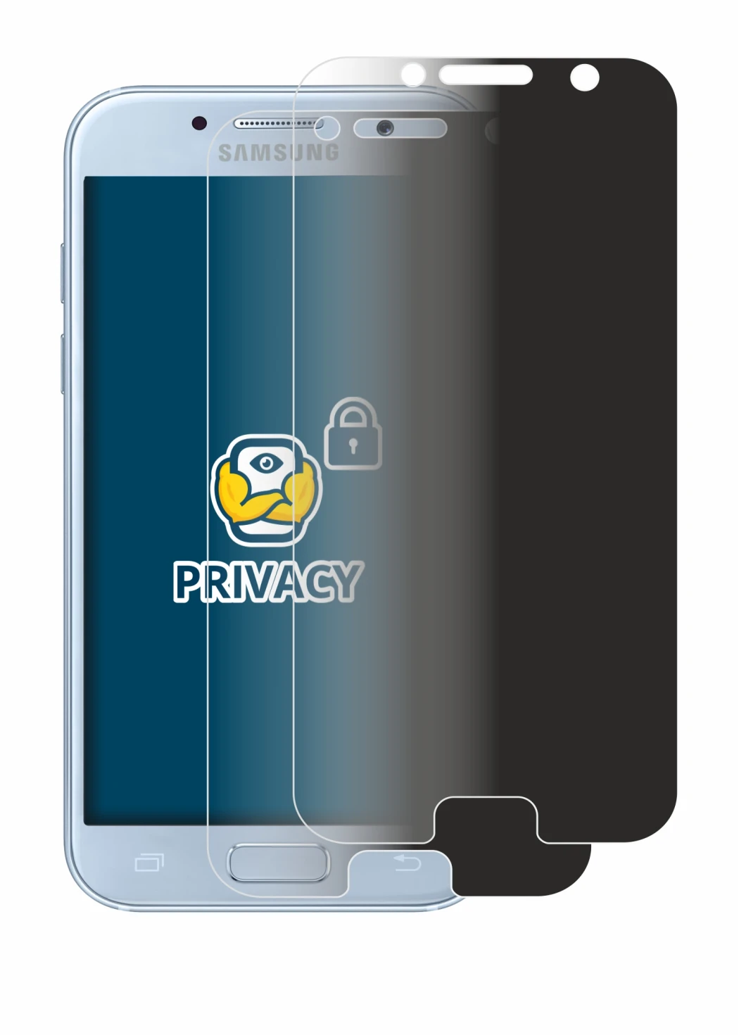Immagine del dispositivo Samsung Galaxy A5 2017 con un'ampia varietà di protezioni per lo schermo.