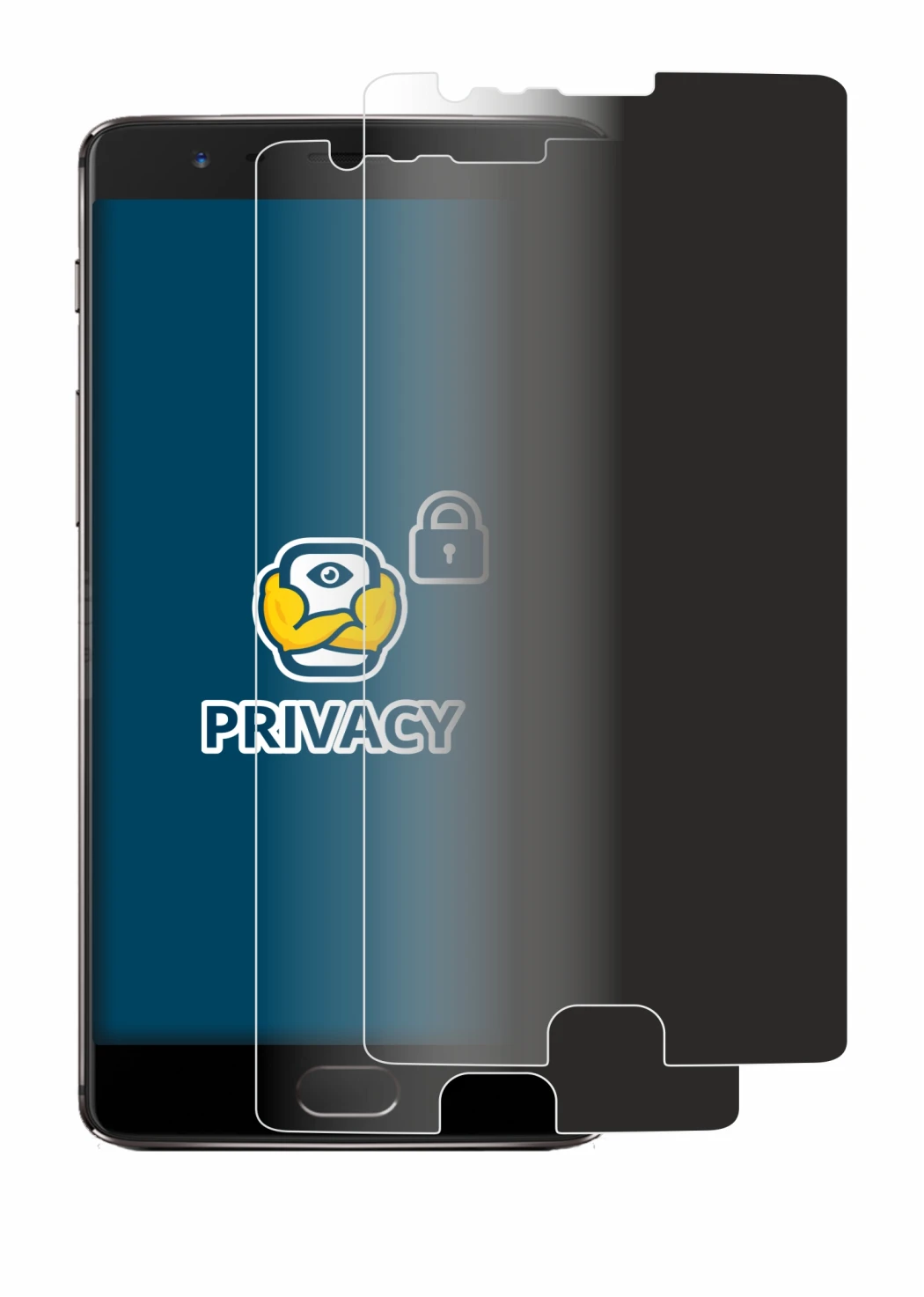 Immagine del dispositivo OnePlus 3T con un'ampia varietà di protezioni per lo schermo.