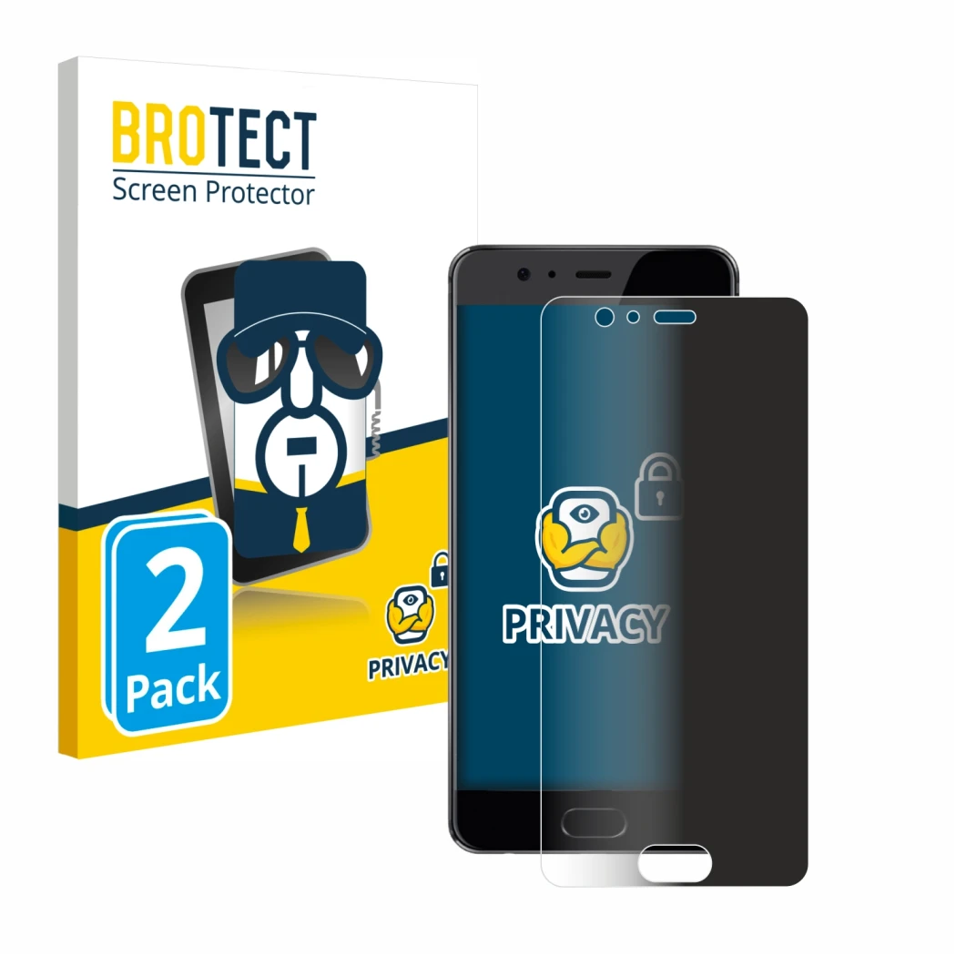 Parte frontale di una confezione del prodotto con il logo del marchio BROTECT. Accanto è raffigurato il dispositivo Huawei P10