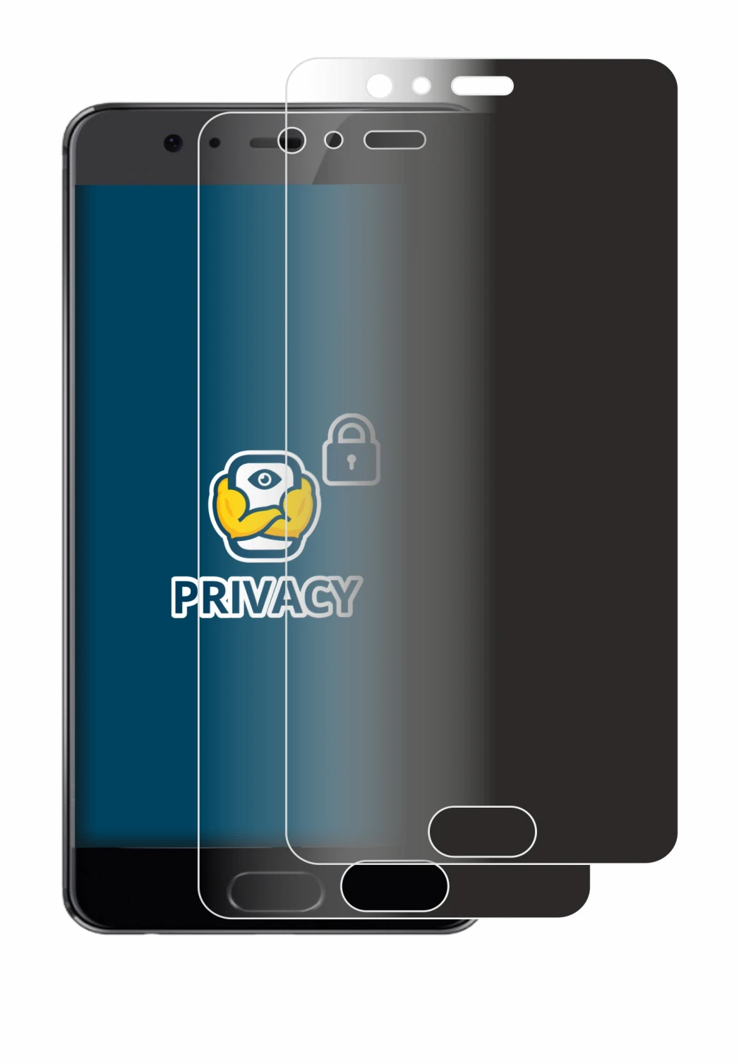 Immagine del dispositivo Huawei P10 Plus con un'ampia varietà di protezioni per lo schermo.