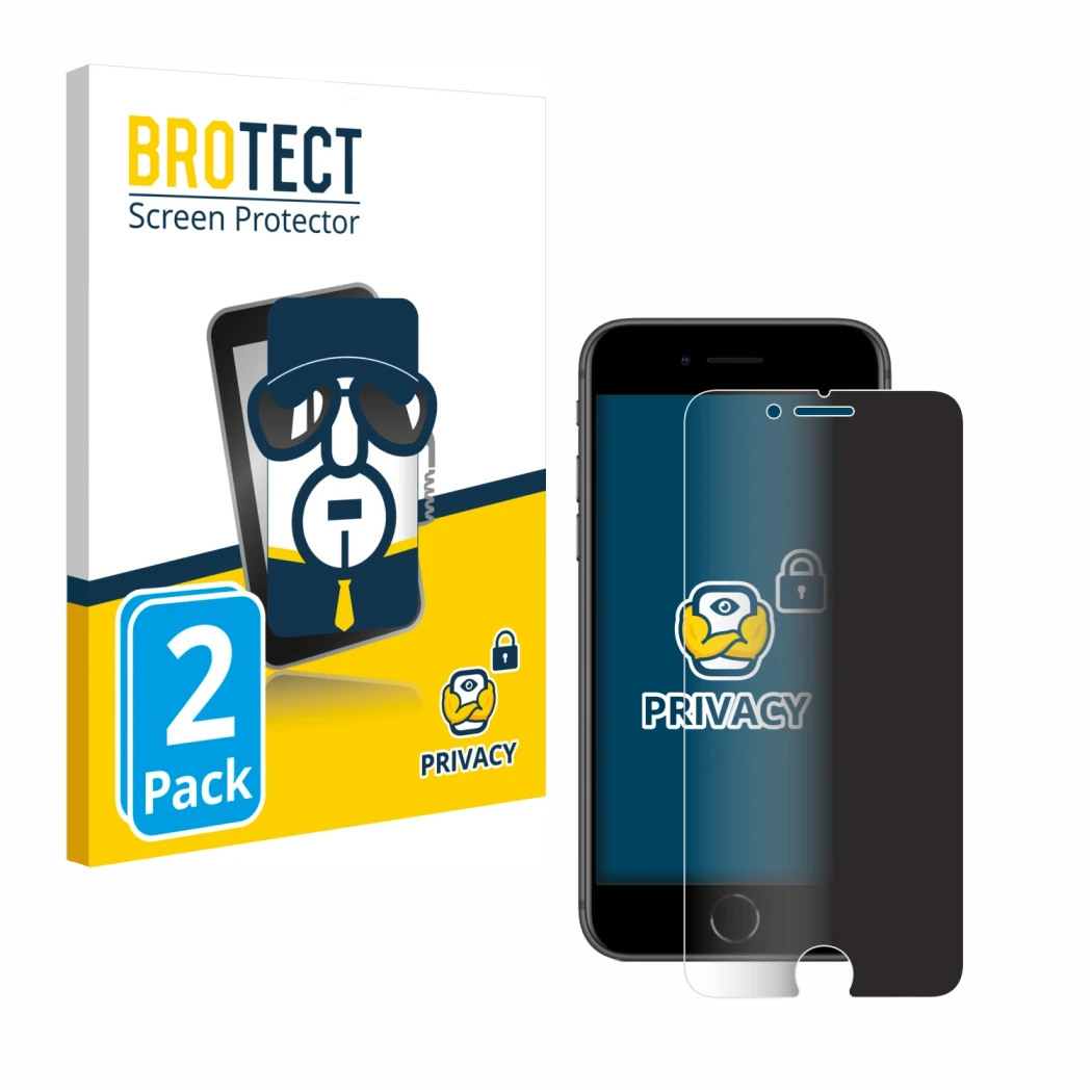 Parte frontale di una confezione del prodotto con il logo del marchio BROTECT. Accanto è raffigurato il dispositivo Apple iPho