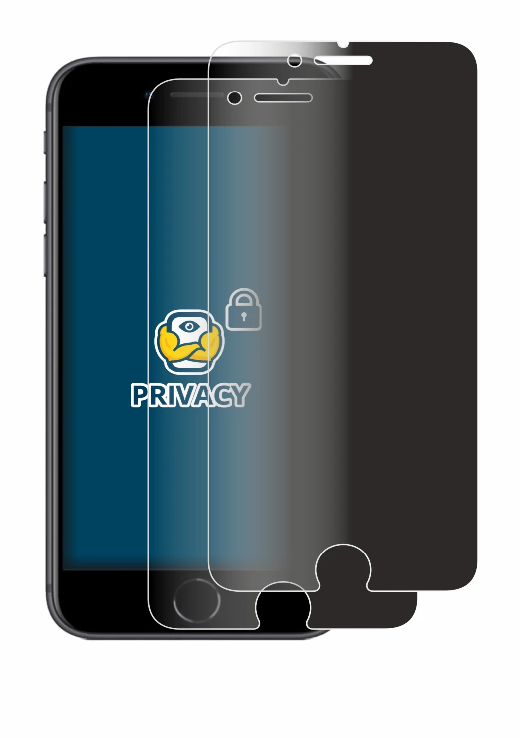 Immagine del dispositivo Apple iPhone 8 con un'ampia varietà di protezioni per lo schermo.