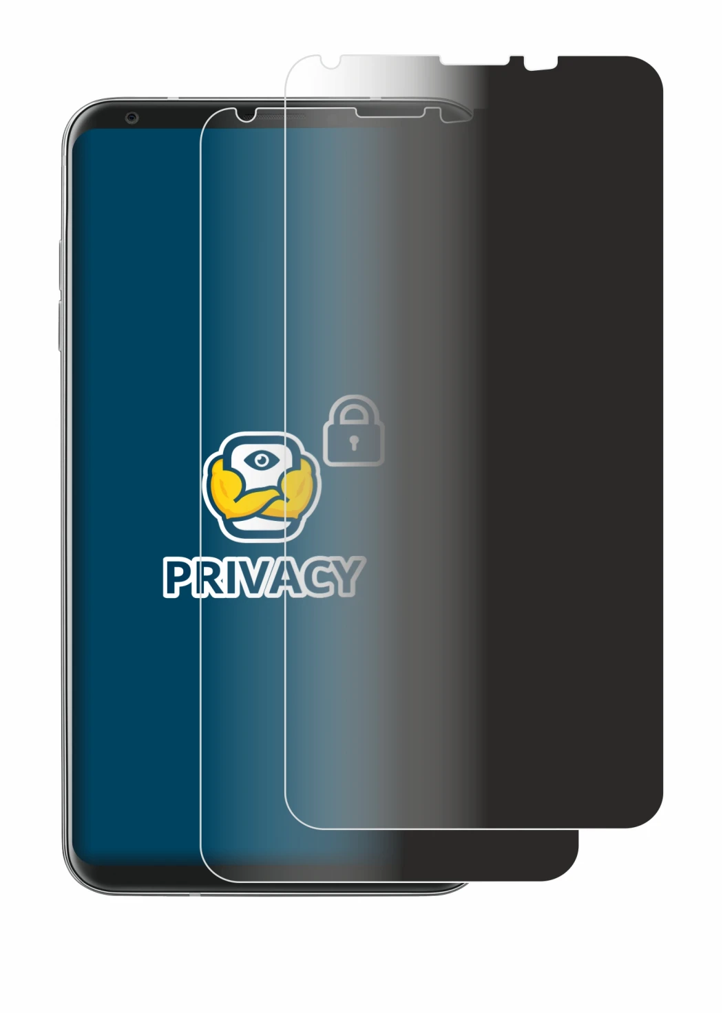 Immagine del dispositivo LG V30s con un'ampia varietà di protezioni per lo schermo.