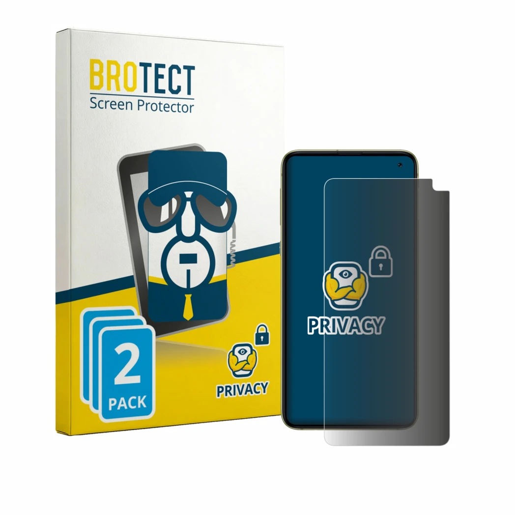 Parte frontale di una confezione del prodotto con il logo del marchio BROTECT. Accanto è raffigurato il dispositivo Samsung Ga