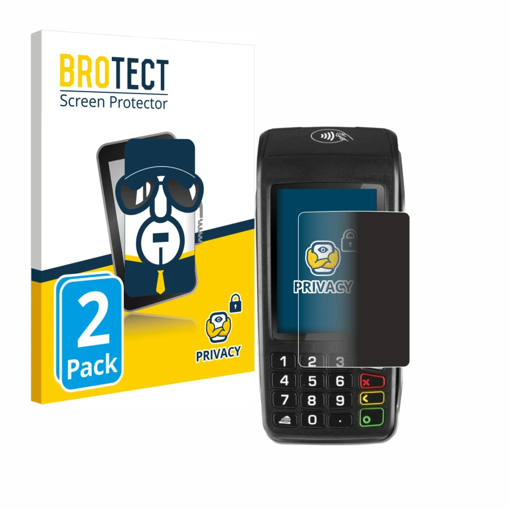 Parte frontale di una confezione del prodotto con il logo del marchio BROTECT. Accanto è raffigurato il dispositivo ingenico M