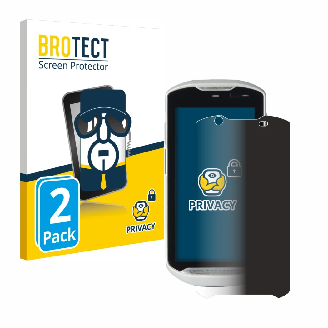 Parte frontale di una confezione del prodotto con il logo del marchio BROTECT. Accanto è raffigurato il dispositivo Zebra TC52