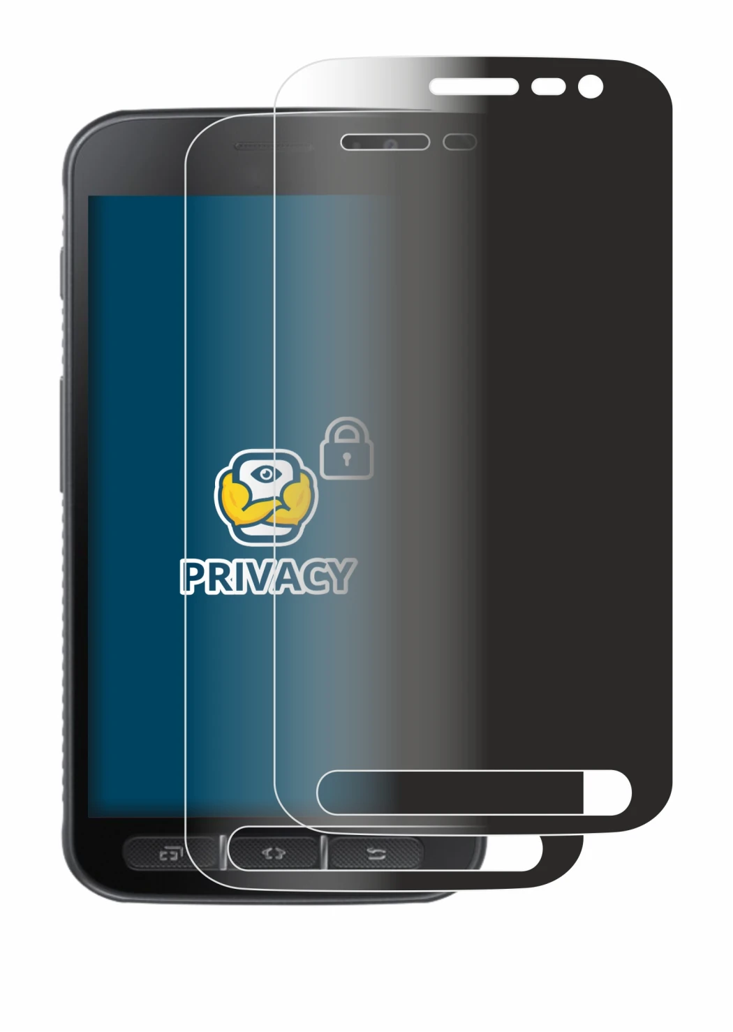Immagine del dispositivo Samsung Galaxy XCover 4s con un'ampia varietà di protezioni per lo schermo.