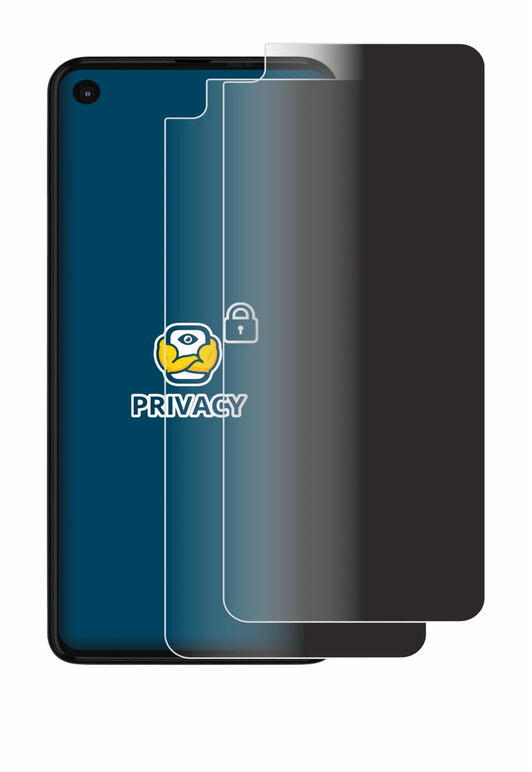 Immagine del dispositivo Motorola One Action con un'ampia varietà di protezioni per lo schermo.