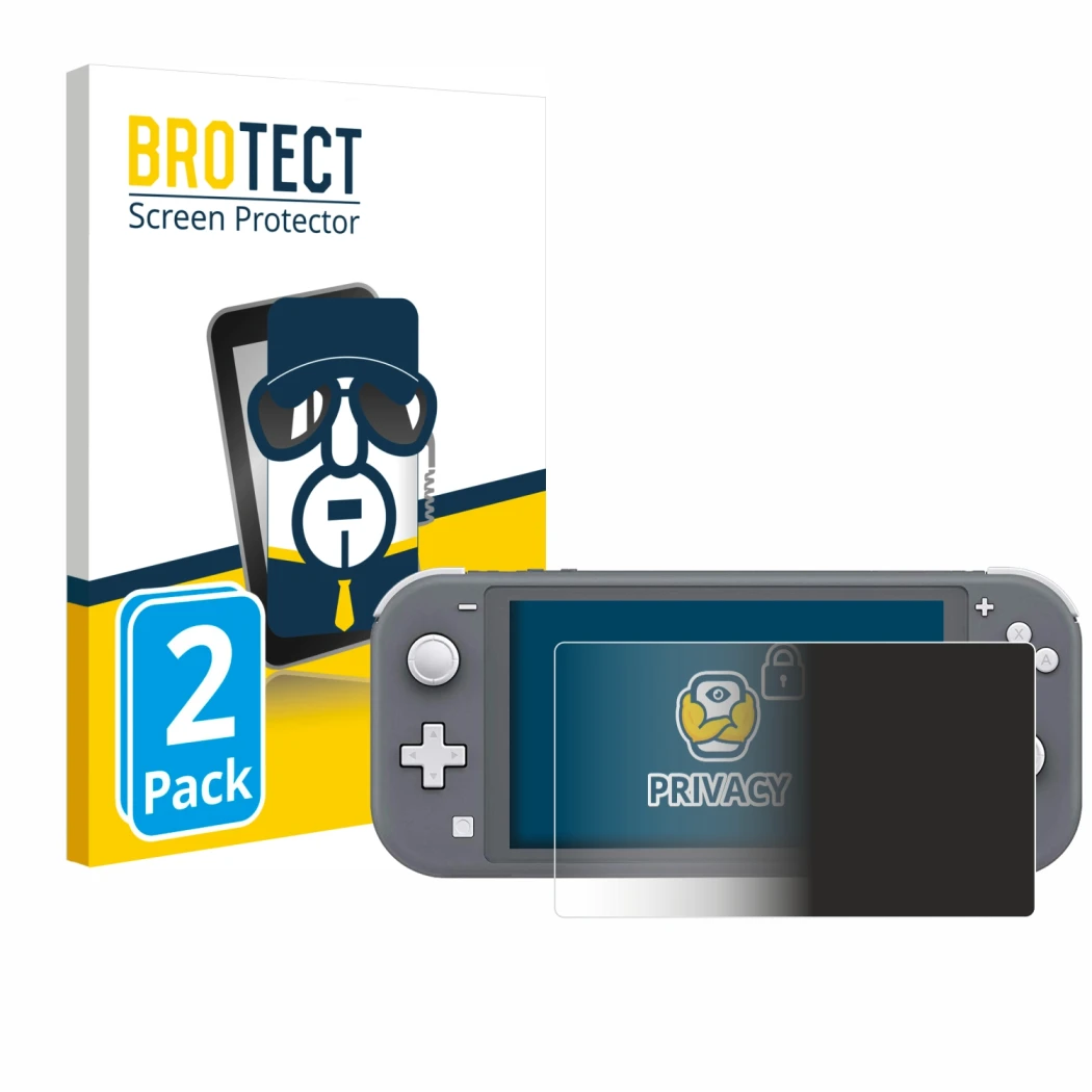Parte frontale di una confezione del prodotto con il logo del marchio BROTECT. Accanto è raffigurato il dispositivo Nintendo S
