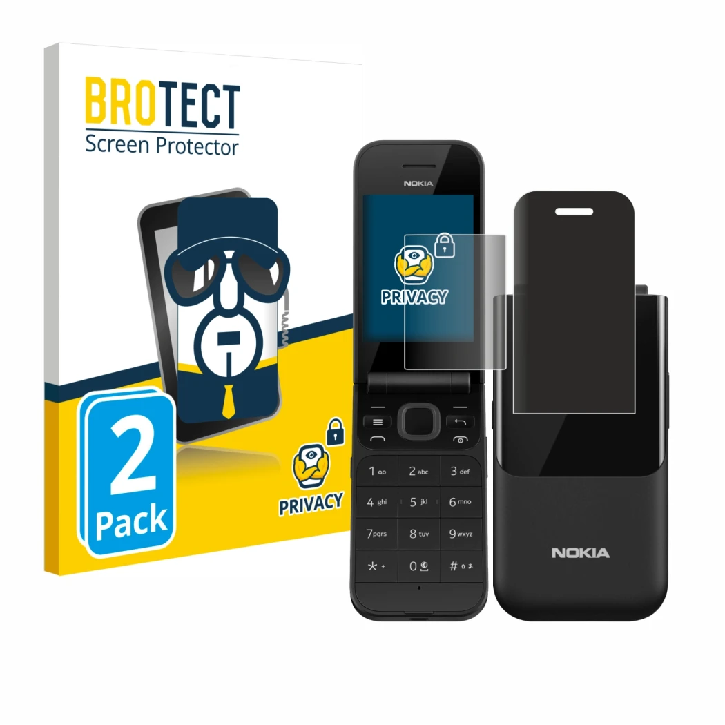 Parte frontale di una confezione del prodotto con il logo del marchio BROTECT. Accanto è raffigurato il dispositivo Nokia 2720