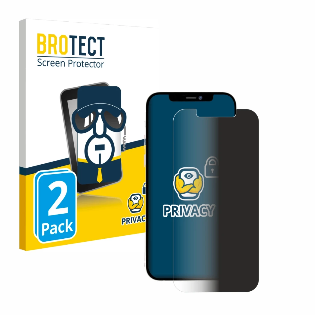 Parte frontale di una confezione del prodotto con il logo del marchio BROTECT. Accanto è raffigurato il dispositivo Apple iPho