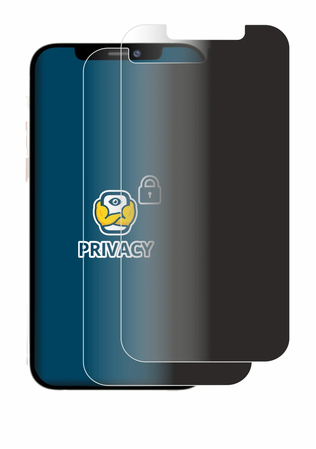 Immagine del dispositivo Apple iPhone 12 Pro Max con un'ampia varietà di protezioni per lo schermo.