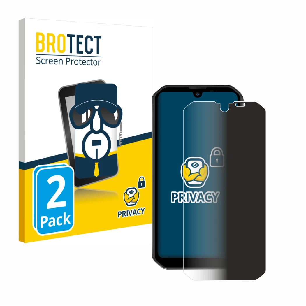 Parte frontale di una confezione del prodotto con il logo del marchio BROTECT. Accanto è raffigurato il dispositivo Blackview