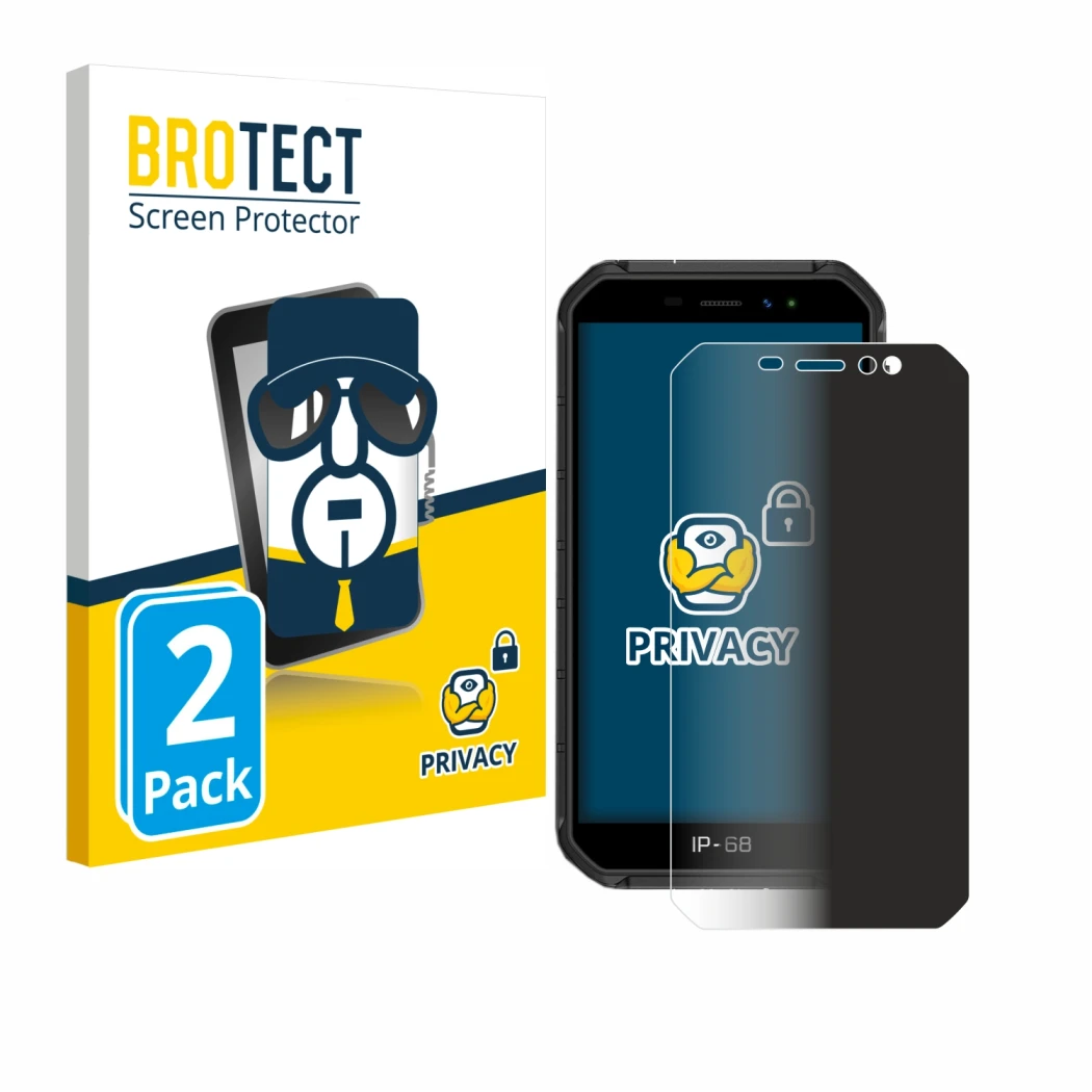 Parte frontale di una confezione del prodotto con il logo del marchio BROTECT. Accanto è raffigurato il dispositivo Ulefone Ar