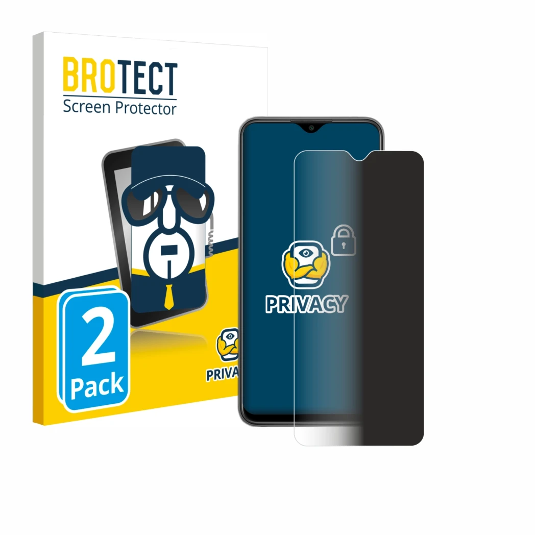 Parte frontale di una confezione del prodotto con il logo del marchio BROTECT. Accanto è raffigurato il dispositivo Xiaomi Red