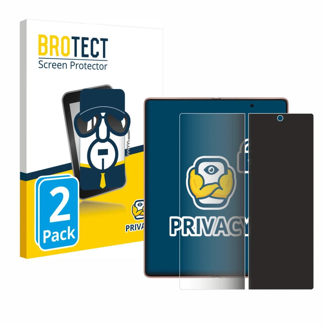 Parte frontale di una confezione del prodotto con il logo del marchio BROTECT. Accanto è raffigurato il dispositivo Samsung Ga