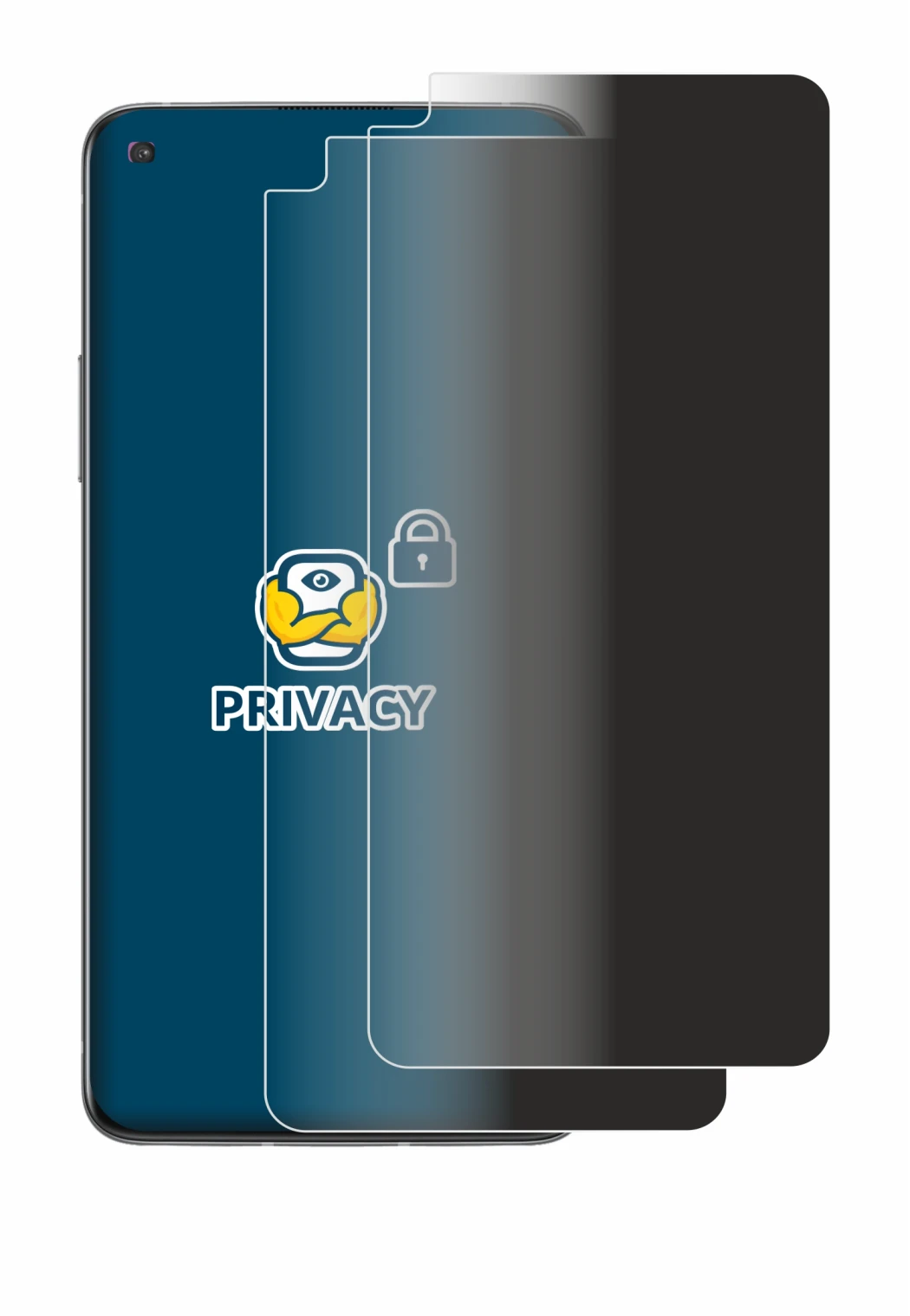 Immagine del dispositivo OnePlus 8T con un'ampia varietà di protezioni per lo schermo.