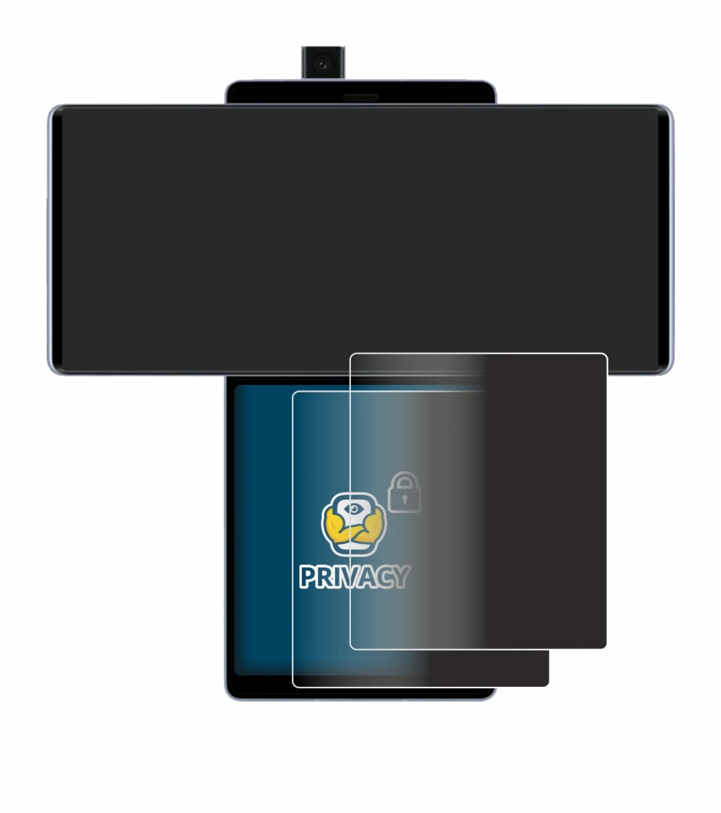 Immagine del dispositivo LG Wing (Display posteriore) con un'ampia varietà di protezioni per lo schermo.