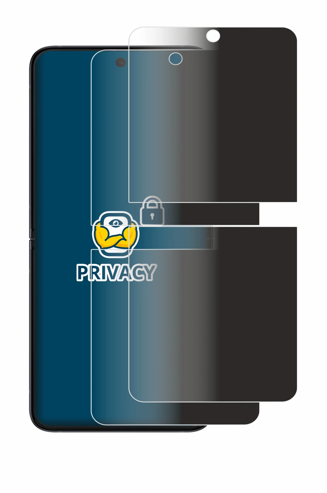 Immagine del dispositivo Samsung Galaxy Z Flip 3 5G con un'ampia varietà di protezioni per lo schermo.