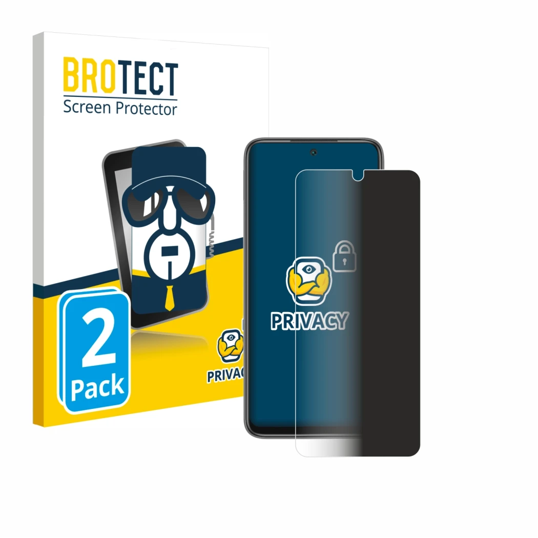 Parte frontale di una confezione del prodotto con il logo del marchio BROTECT. Accanto è raffigurato il dispositivo Xiaomi Red