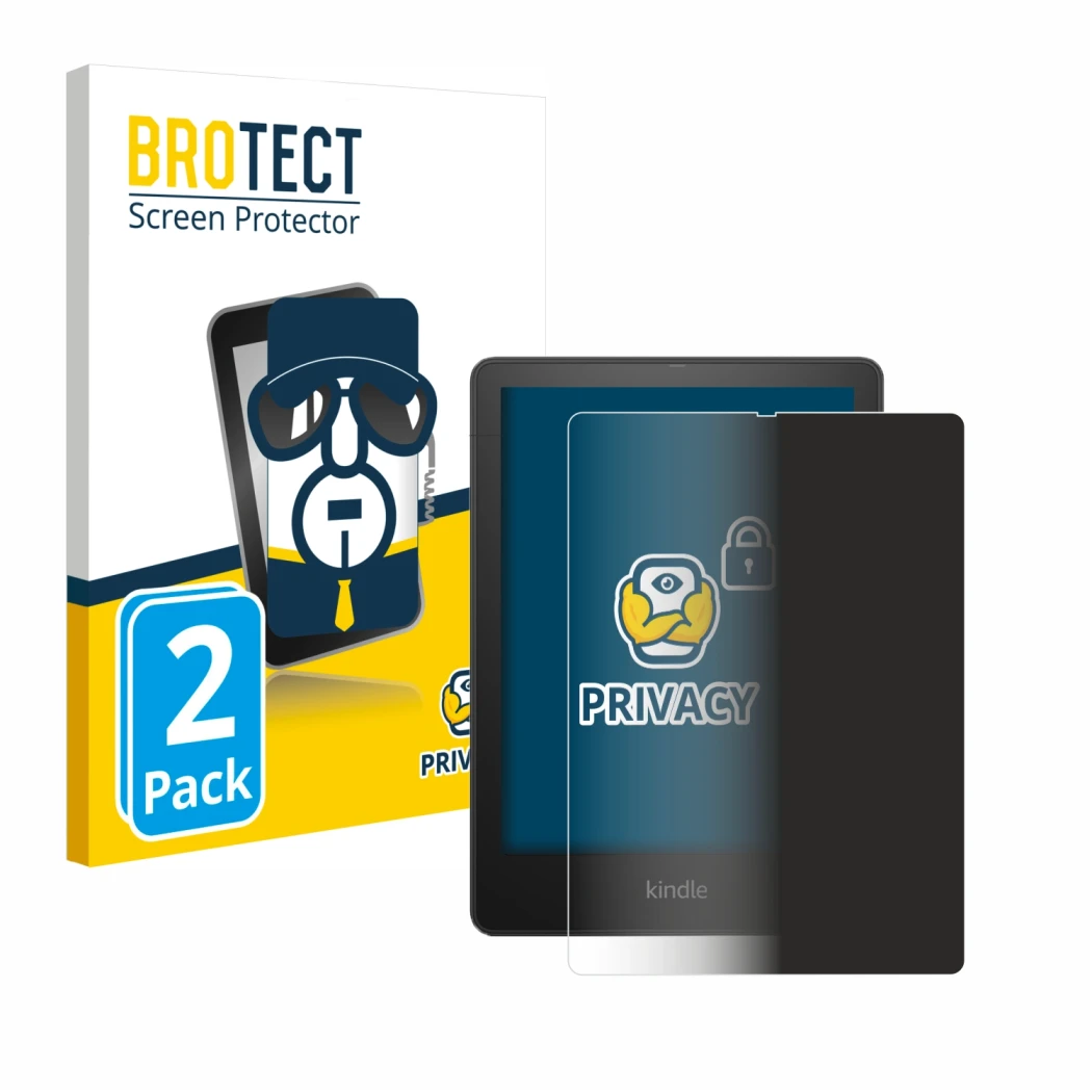 Parte frontale di una confezione del prodotto con il logo del marchio BROTECT. Accanto è raffigurato il dispositivo Amazon Kin