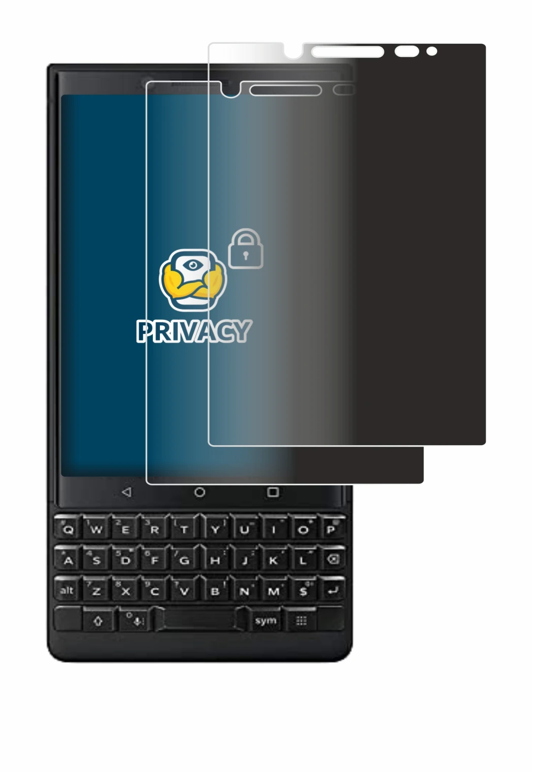 Immagine del dispositivo BlackBerry Key2 (Dual Sim) con un'ampia varietà di protezioni per lo schermo.
