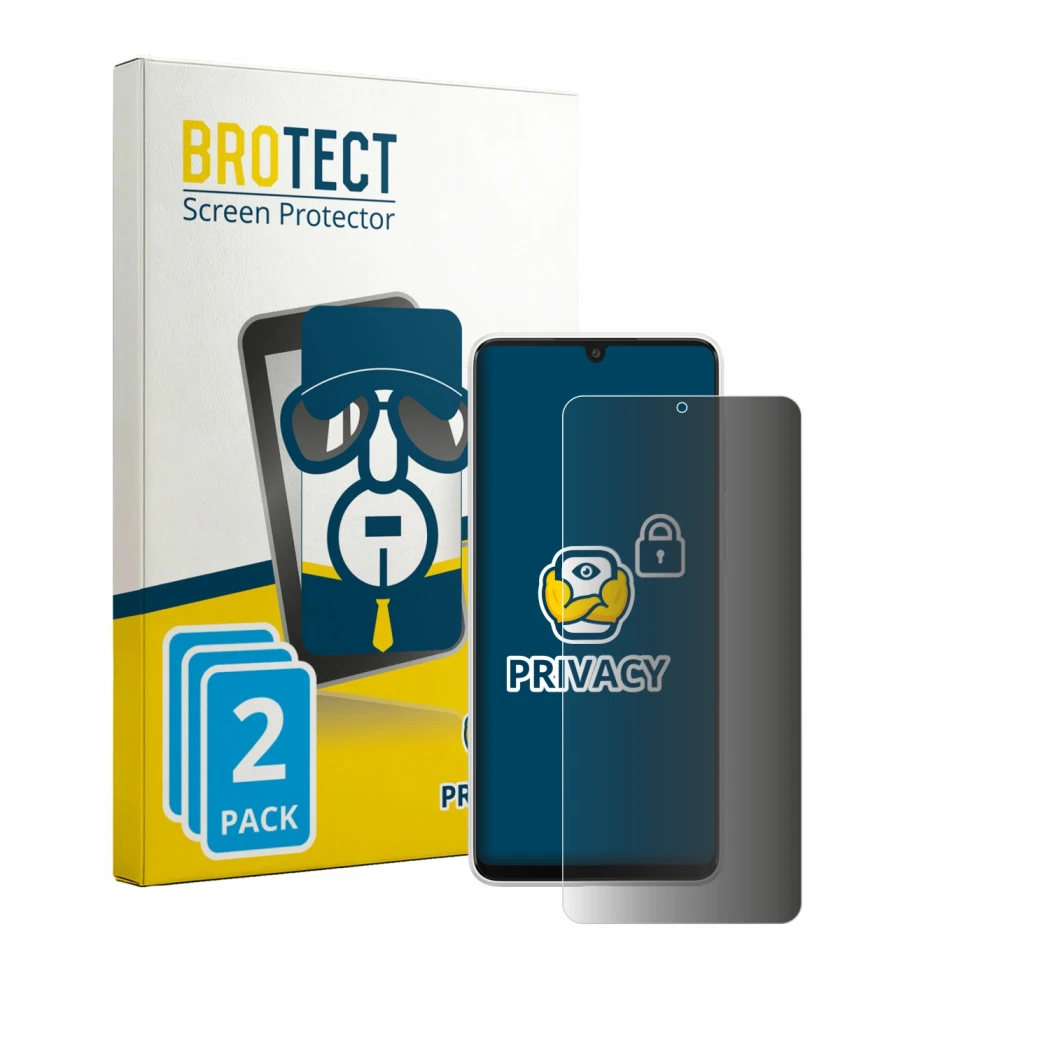 Parte frontale di una confezione del prodotto con il logo del marchio BROTECT. Accanto è raffigurato il dispositivo Samsung Ga