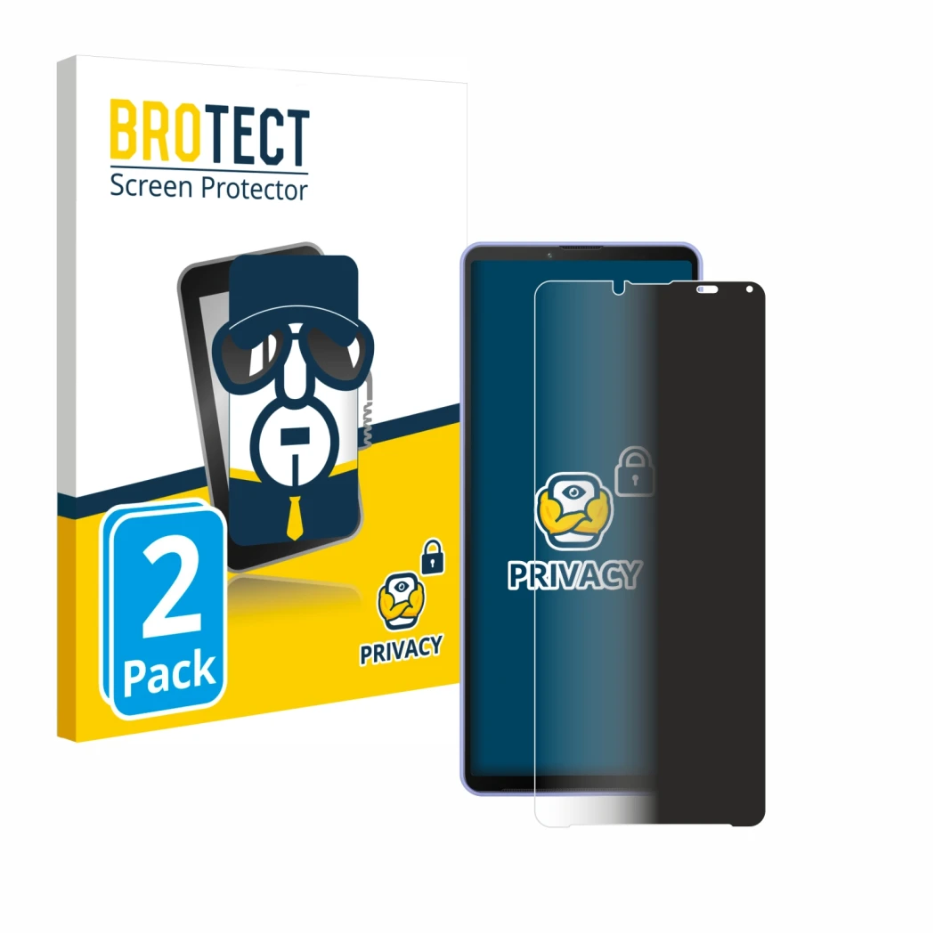 Parte frontale di una confezione del prodotto con il logo del marchio BROTECT. Accanto è raffigurato il dispositivo Sony Xperi