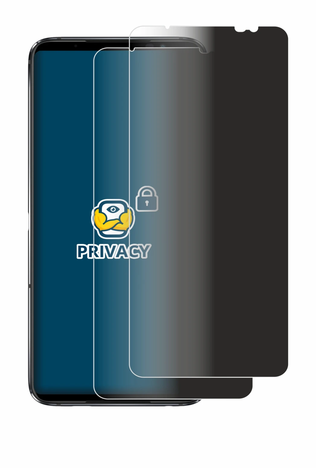 Immagine del dispositivo ASUS ROG Phone 6 Pro con un'ampia varietà di protezioni per lo schermo.