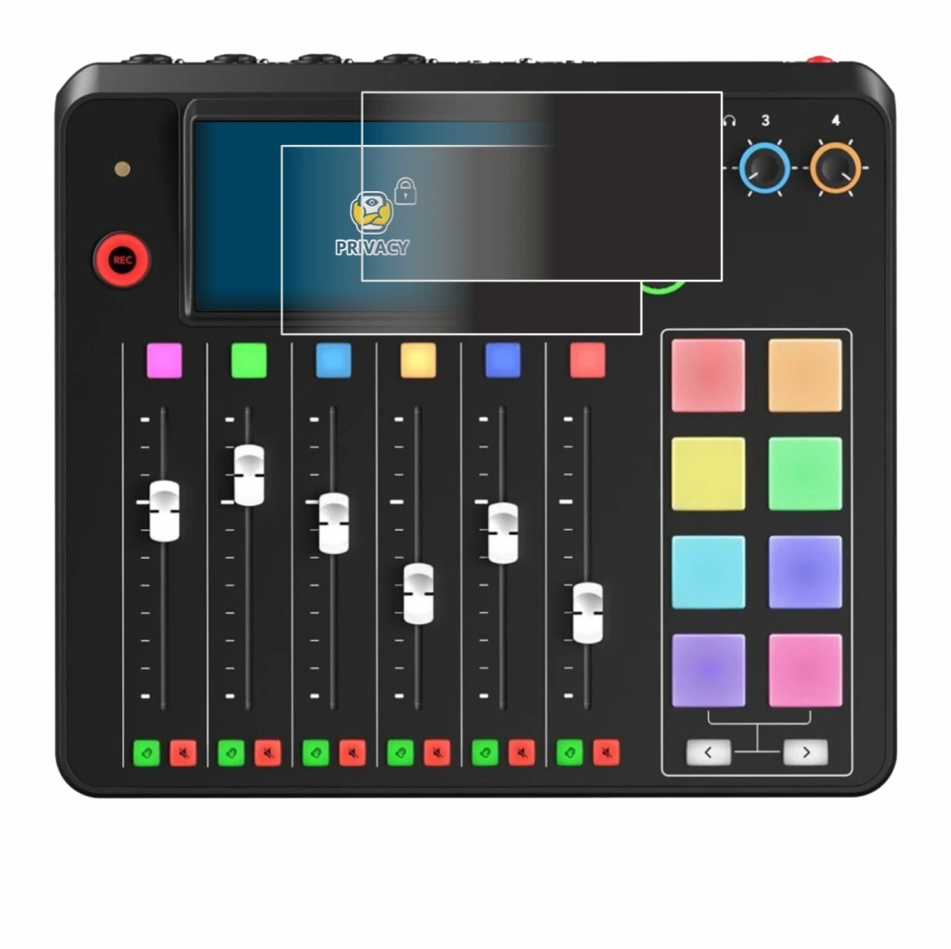 Immagine del dispositivo Rode Rodecaster Pro II con un'ampia varietà di protezioni per lo schermo.