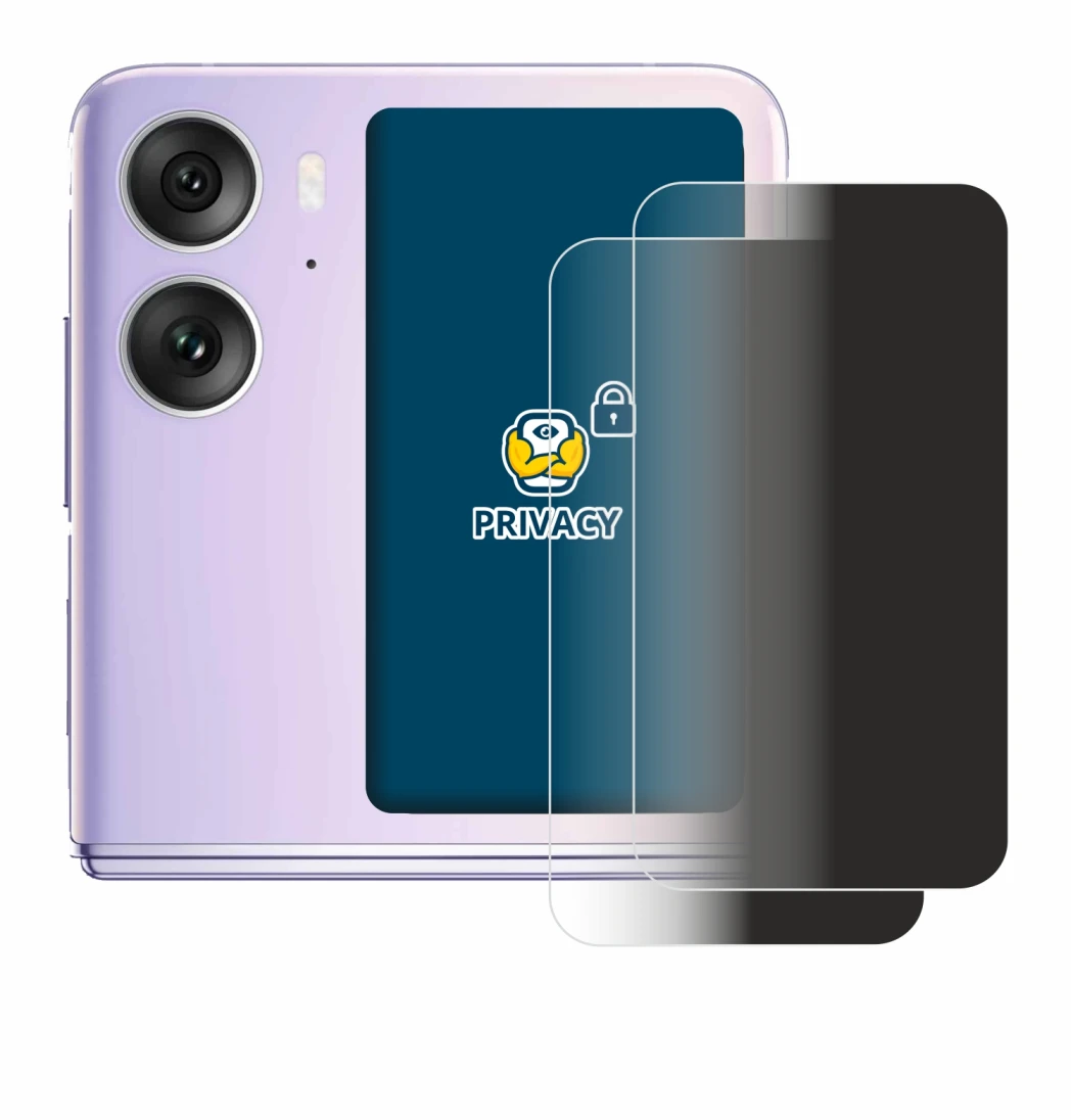 Immagine del dispositivo Oppo Find N2 Flip (Display posteriore) con un'ampia varietà di protezioni per lo schermo.