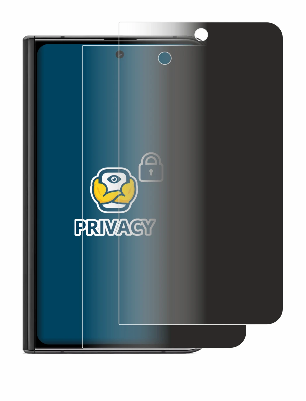 Immagine del dispositivo Google Pixel Fold (Display esterno) con un'ampia varietà di protezioni per lo schermo.