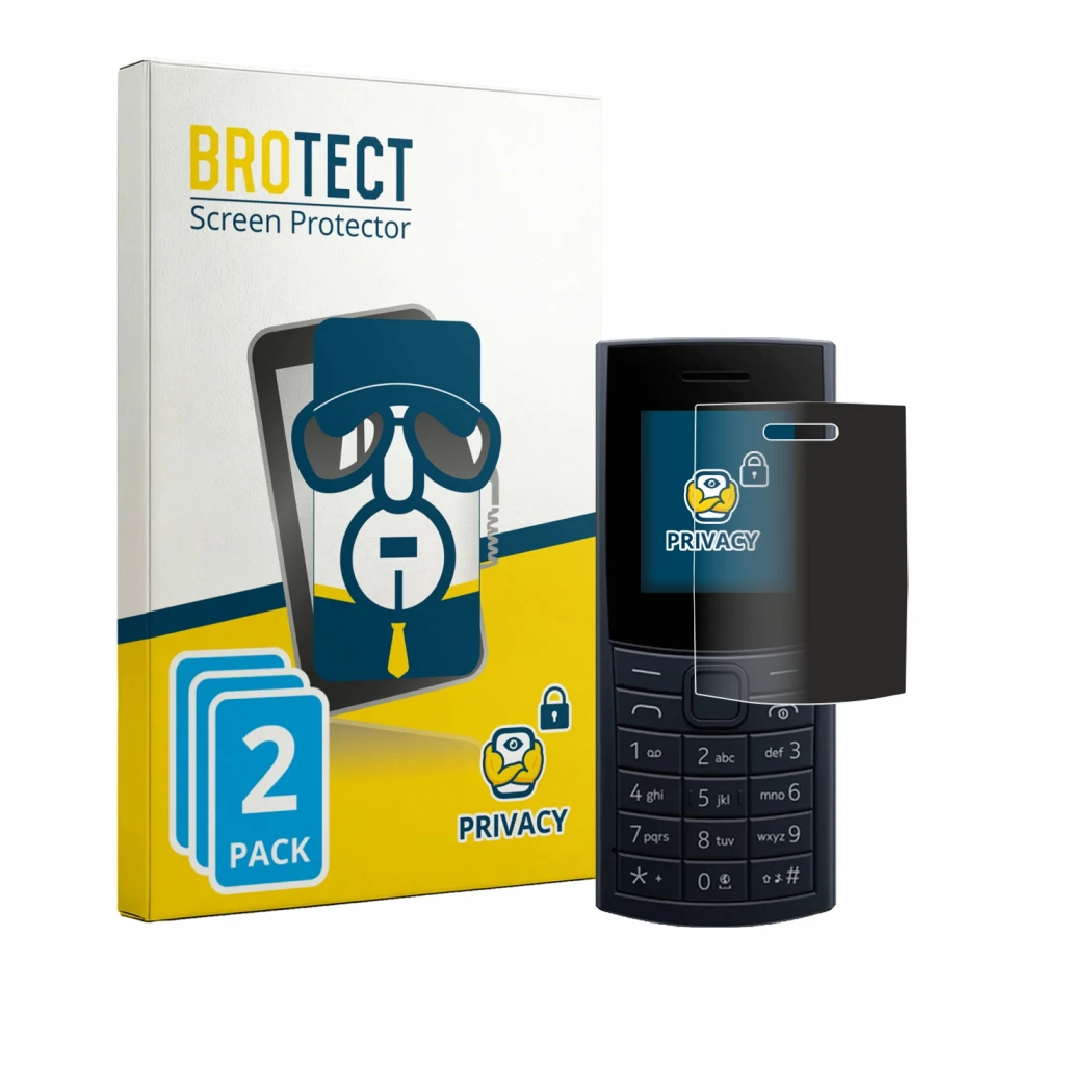 Parte frontale di una confezione del prodotto con il logo del marchio BROTECT. Accanto è raffigurato il dispositivo Nokia 110 