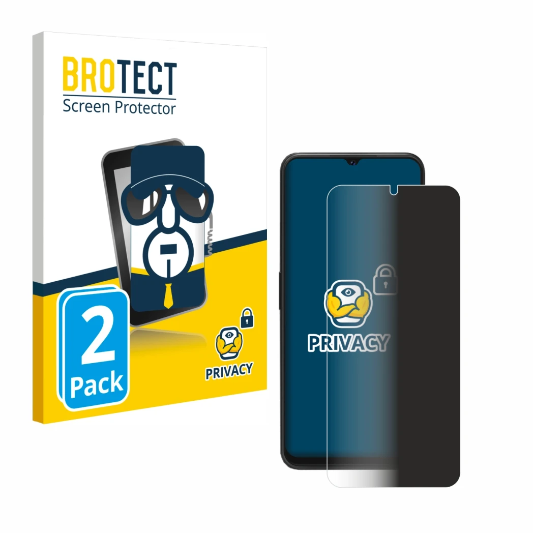 Parte frontale di una confezione del prodotto con il logo del marchio BROTECT. Accanto è raffigurato il dispositivo Cubot P80