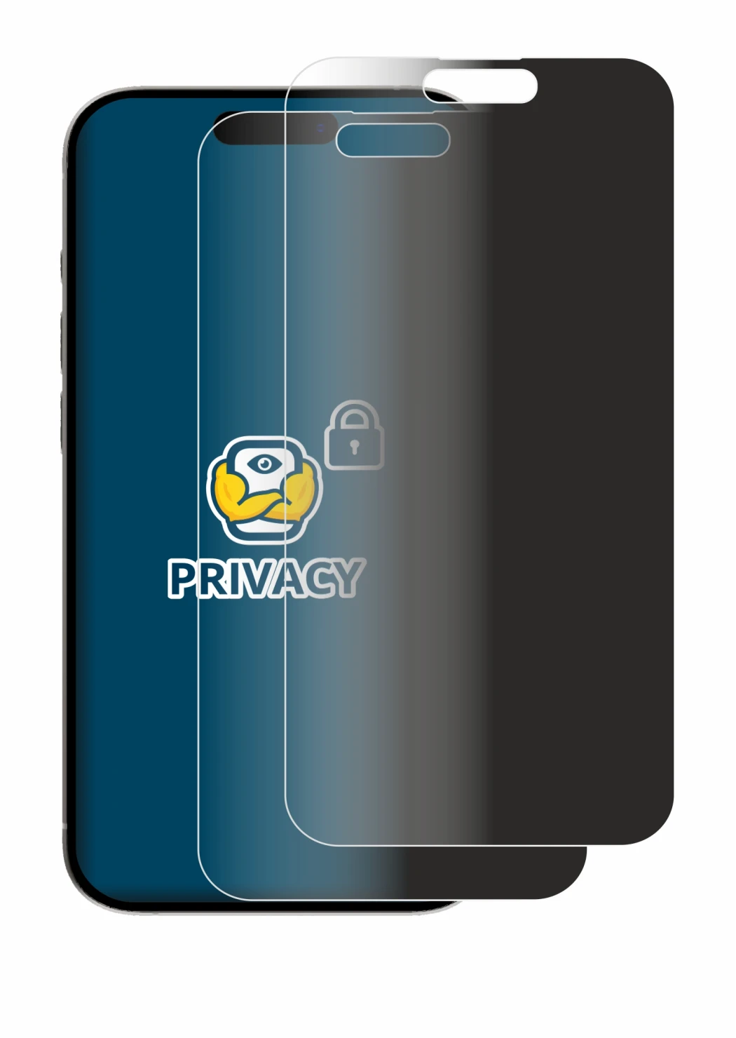 Immagine del dispositivo Apple iPhone 15 Pro Max con un'ampia varietà di protezioni per lo schermo.