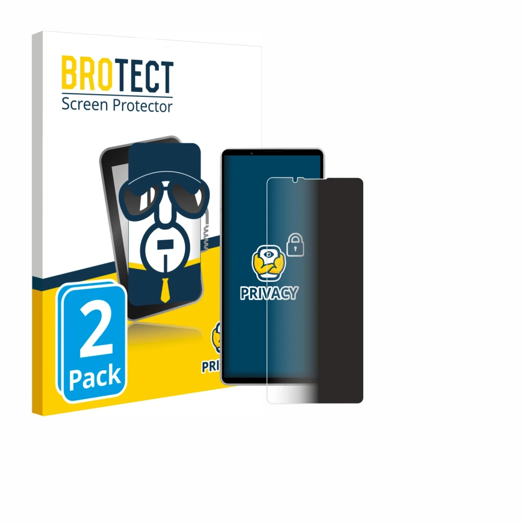 Parte frontale di una confezione del prodotto con il logo del marchio BROTECT. Accanto è raffigurato il dispositivo Sony Xperi