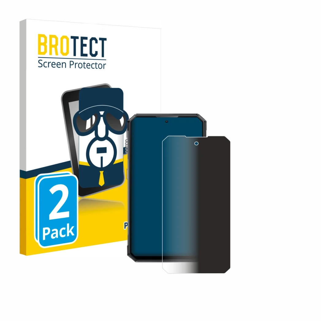 Parte frontale di una confezione del prodotto con il logo del marchio BROTECT. Accanto è raffigurato il dispositivo Oukitel WP