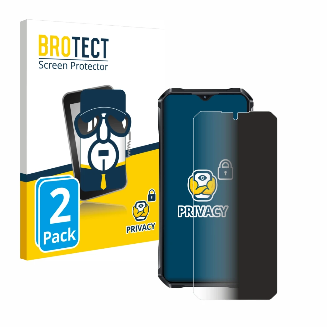 Parte frontale di una confezione del prodotto con il logo del marchio BROTECT. Accanto è raffigurato il dispositivo Oukitel WP