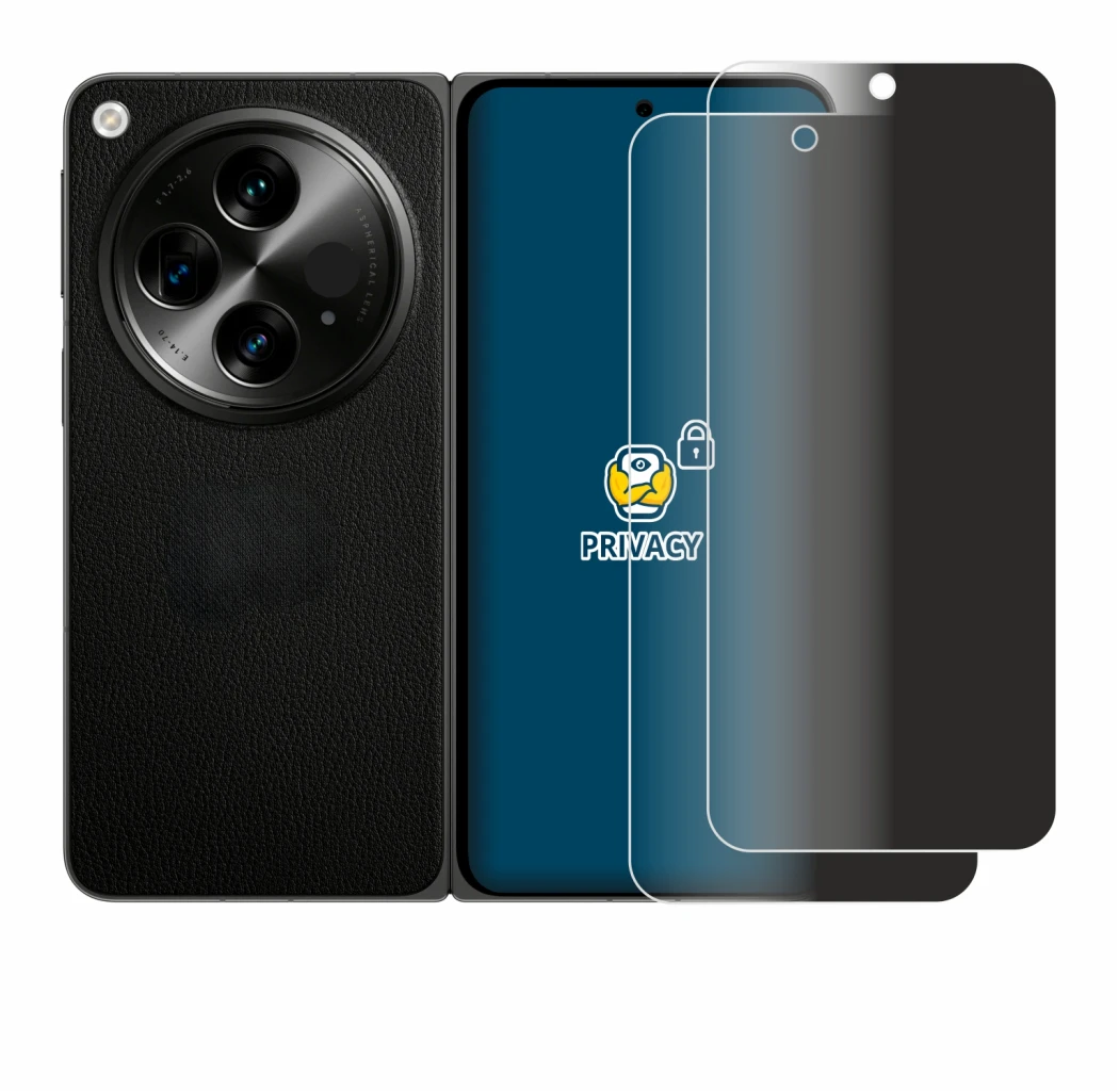 Immagine del dispositivo OnePlus Open (case-friendly) con un'ampia varietà di protezioni per lo schermo.