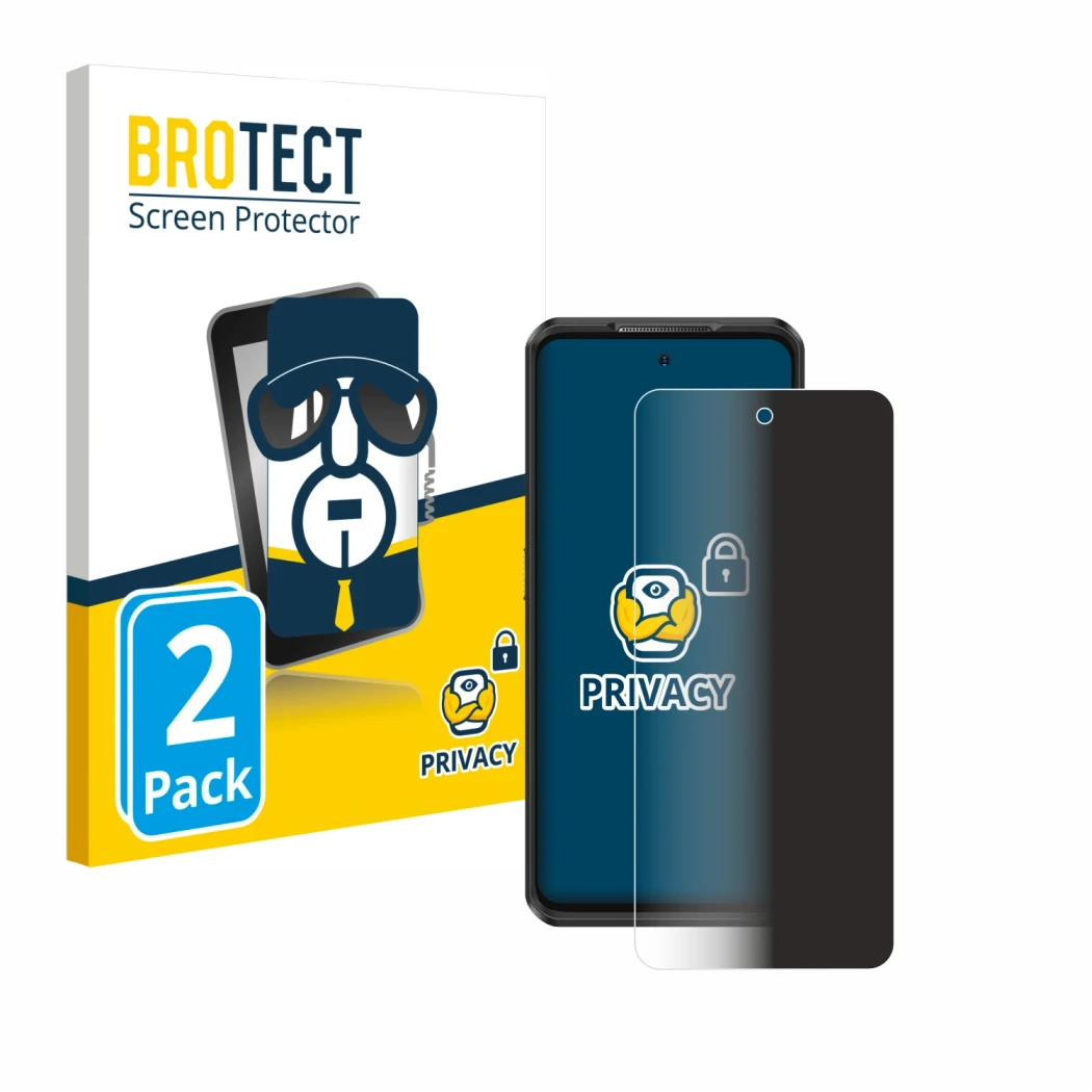 Parte frontale di una confezione del prodotto con il logo del marchio BROTECT. Accanto è raffigurato il dispositivo Ulefone Ar