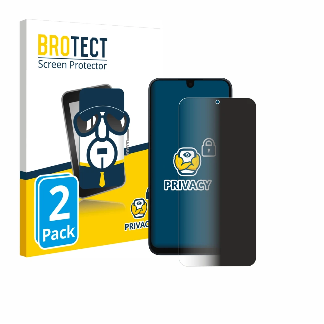 Parte frontale di una confezione del prodotto con il logo del marchio BROTECT. Accanto è raffigurato il dispositivo Samsung Ga