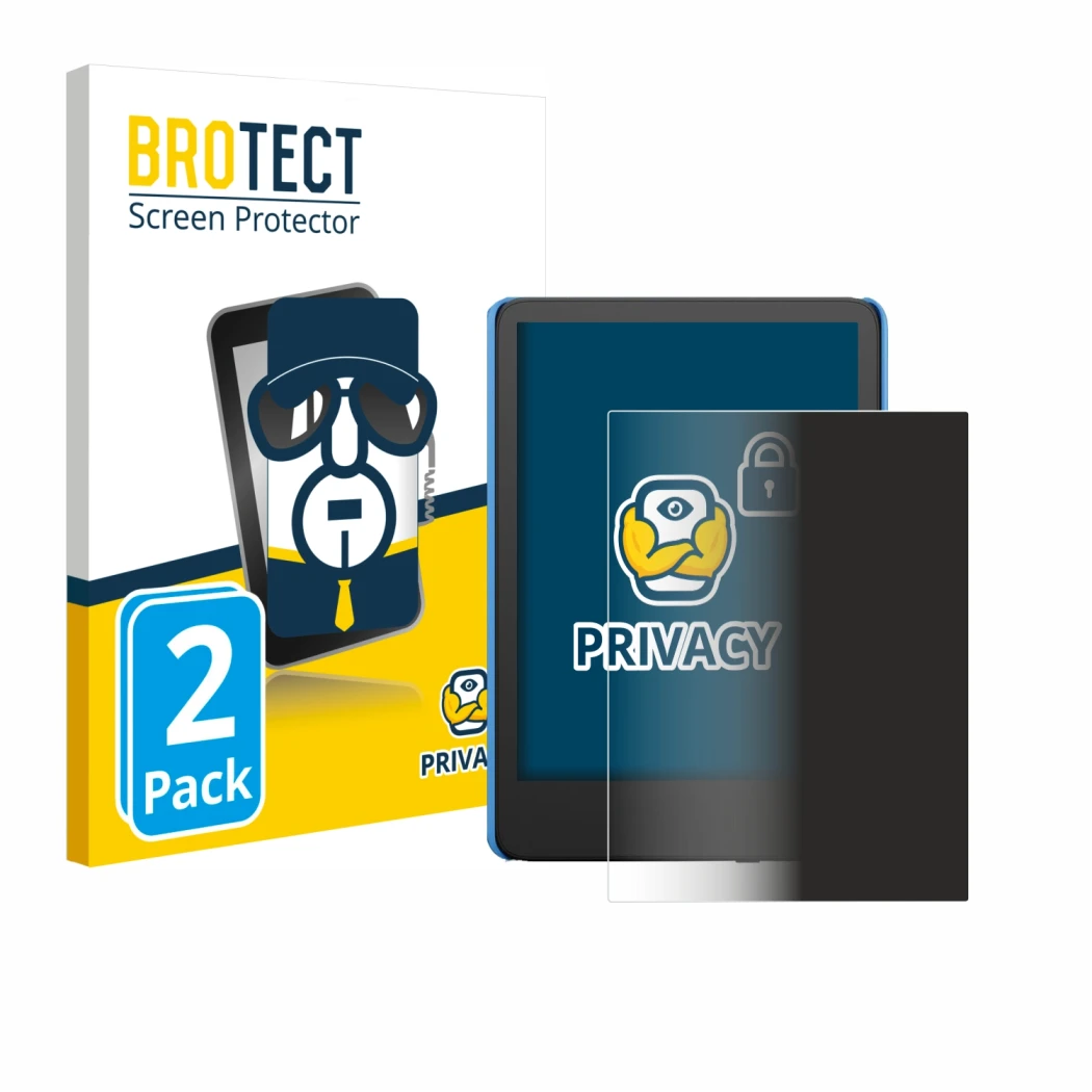 Parte frontale di una confezione del prodotto con il logo del marchio BROTECT. Accanto è raffigurato il dispositivo Amazon Kin