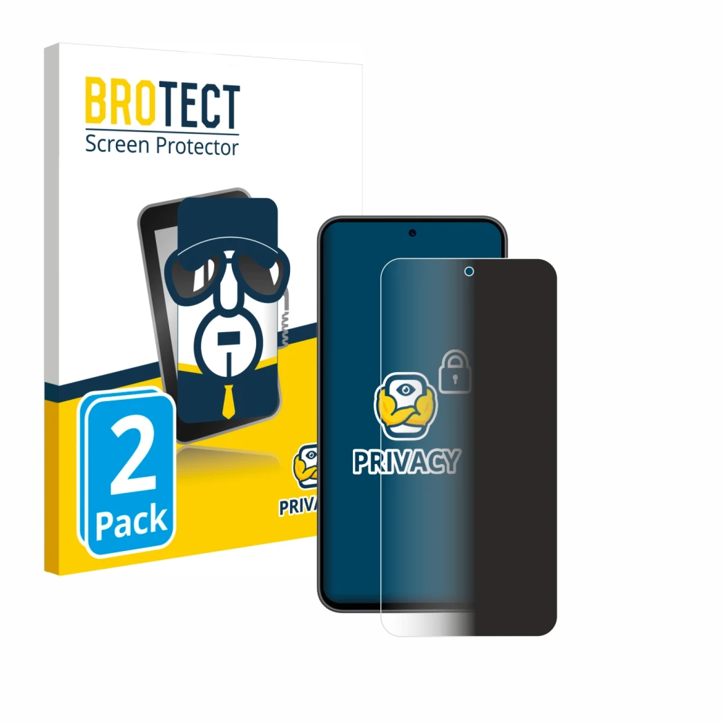 Parte frontale di una confezione del prodotto con il logo del marchio BROTECT. Accanto è raffigurato il dispositivo Samsung Ga